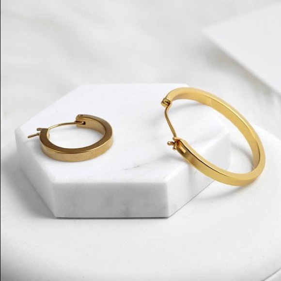 Brushed Gold Square Tube Hoop Earrings - Picture 6 of 7